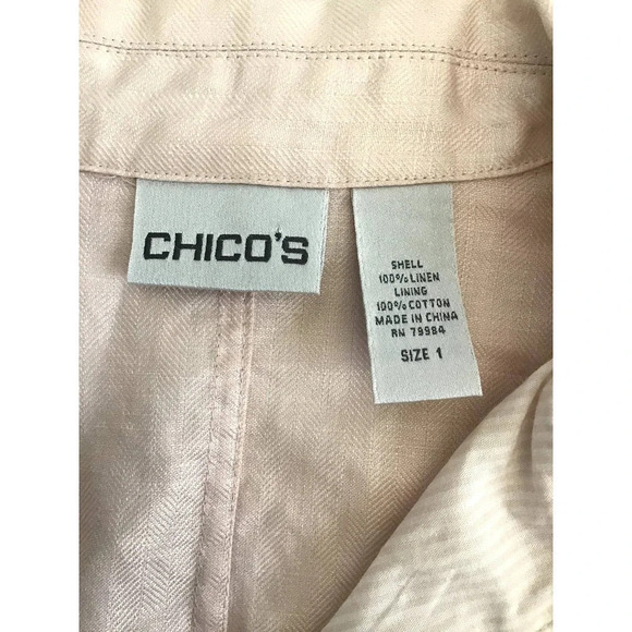 Chico's Womens size 1 US 8 M Soft Pink Button Down Ruffle Linen Jacket - Picture 3 of 6